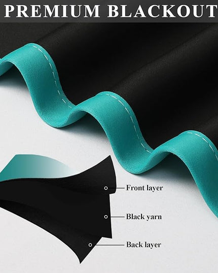 Estelar Textiler Gradient Blackout Curtains 2 Panel for Living Room, Full Light Blocking Thermal Insulated Grommet Window Ombre Drapes for Bedroom 63 Inch Length, Teal and Greyish White, 52Wx63L