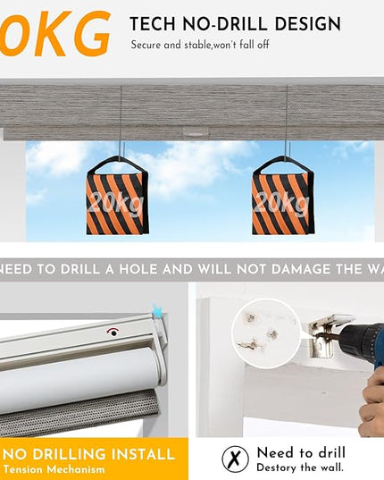 Persilux Smart Motorized Blinds with Remote, No Drill Automatic Roller Shades for Indoor Windows, Blackout Linen Fabric, Electric Blinds for Windows, Weave Blend Smoke C162BO-7, Custom Size