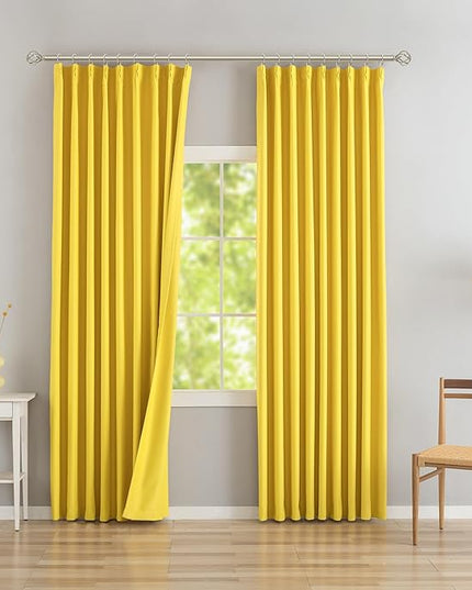 DONREN Yellow Pinch Pleated Blackout Curtains with Hooks - 94 inch Length Room Darkening Thermal Insulated Window Curtain Panels for Living Room Bedroom 2 Panel 40" Wx94 L