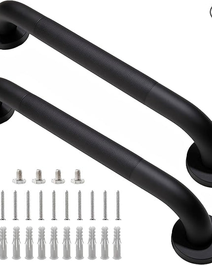 Shower Grab Bar, 2 Pack 16 Inch Black Bathroom Grab Bar, 1.25" Diameter 304 Stainless Steel Anti-Slip Grab Bars for Bathtubs and Showers, Handicap Shower Grab Bar for Seniors Elderly