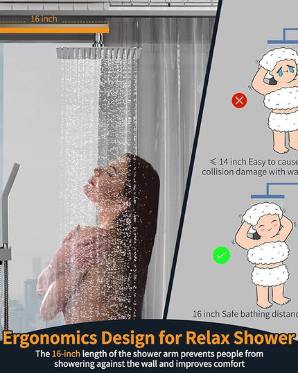 SR SUN RISE SRSH-F5043 Bathroom Luxury Rain Mixer Combo Set Wall Mounted Rainfall Shower Head System Polished Chrome, (Contain Faucet Rough-in Valve Body and Trim)