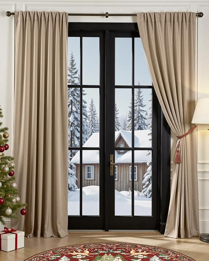 Lazzzy Cream Velvet Curtains 108 Inches Long Blackout Thermal Insulated Room Darkening Lined Curtain Drapes Back Tab Window Treatments for Bedroom Living Room 2 Panels,52 x 108 Inch, Latte