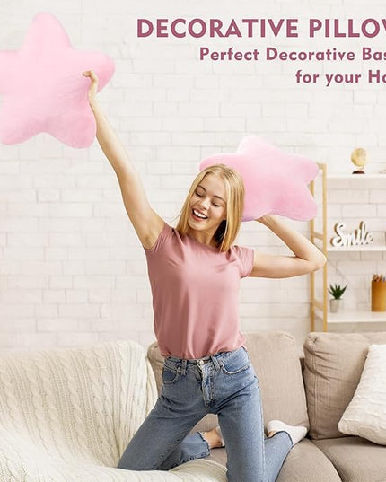 Small Star Throw Pillows for Bed, Decorative Throw Pillows for Couch Livingroom,15" Pink Pillows Aesthetic Cute Floor Pillow with Soft Plush for Sofa Bedroom Kids Xmas Gift (Pink)