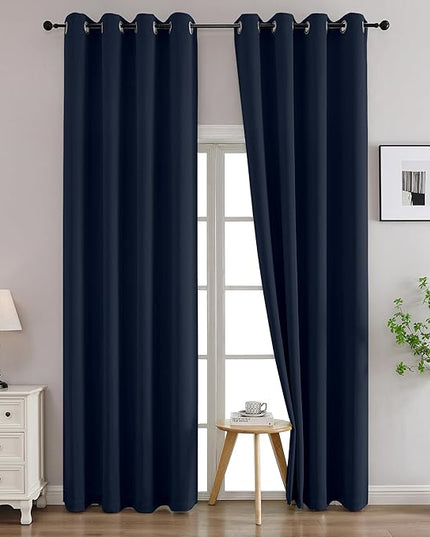 Simplebrand Navy Blue Curtains for Bedroom Living Room 96 Inches Long 2 Panels Set, Room Darkening Thermal Insulated Curtains & Drapes, Solid Grommet Noise Reducing Window Treatment, W50 x L96 Inch