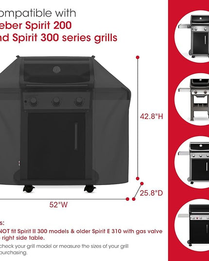 Unicook 52 Inch Grill Cover for Weber Spirit 200 and 300 Series, Gas BBQ Cover for Outdoor Grill, Heavy Duty Waterproof Fade Resistant, Compared to Weber 7106