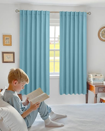 BGment Rod Pocket and Back Tab Blackout Curtains for Bedroom - Thermal Insulated Room Darkening Curtains for Living Room, Set of 2 Panels (52 x 72 Inch, Aqua)