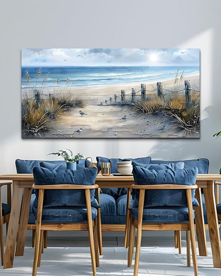 FUHAIHUA Canvas Decorations For Living Room Large Wall Art For Office Modern Bedroom Wall Decor Beach Wall Painting Blue Ocean Sea Wave Pictures Artwork Aesthetics Posters Home Decor 24X48 In