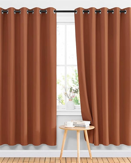 NICETOWN Blackout Sliding Door Curtains 2 Panels - Doorway Window Treatment Thermal Sound Reducing Room Dividers Light Blocking for Bedroom/Living Room (Burnt Orange, 2 Panels, W66 x L72)
