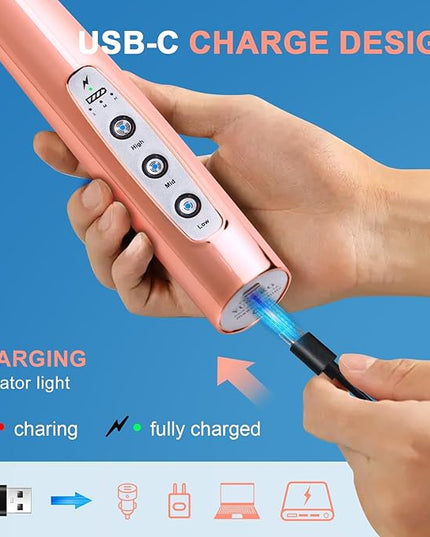 YUSWKO Rose Gold Handheld Milk Frother Wand with Stand for Coffee, Rechargeable Electric Whisk with 3 Heads 3 Speeds Drink Mixer Coffee Frother For Latte, Cappuccino, Hot Chocolate, Egg
