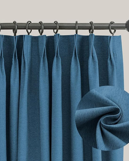 LETAU Long Linen Texture Navy Curtains 120 inches, 100% Blackout Privacy Pencil Pleat Curtains Panels Drapery, 42" W x 120" L, 2 Panels