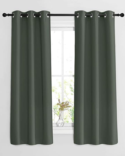 NICETOWN Bedroom Curtains 63 inch Length 2 Panels - Grommet Top Blackout Room Darkening Sound Reduction Privacy Thermal Drapes for Flat/Laundry, Dark Mallard, W37 x L63