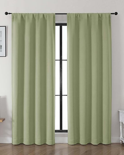 Gwine Sage Green Blackout Curtains for Living Room 72 inches Long, Noise Reducing Room Darkening Window Treatment Curtains for Bedroom, Farmhouse Decor with Rod Pocket, Each 40" Wx72 L,2PCS