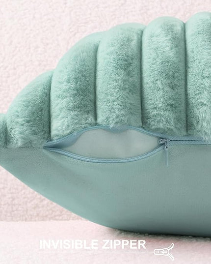 Pallene Faux Fur Plush Throw Pillow Covers 16x16 Set of 2, Luxury Soft Fluffy Striped Decorative Pillow Covers for Sofa, Couch, Living Room, Aqua