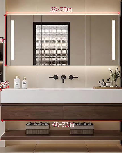 72IN Bathroom Vanities with Sink - Luxury Bathroom Vanity | Intelligent Mirror Cabinet Including LED Light Strip & Defogging Mirror Cabinet, Large Storage Space, 2 Drawers (Brown)