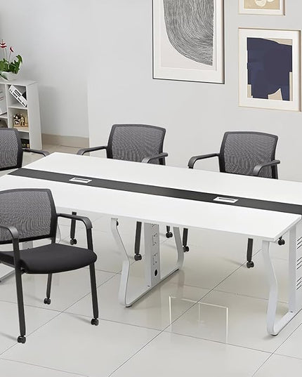 CLATINA Mesh Back Guest Reception Arm Chairs with Wheels, Waiting Room Chairs with Upholstered Fabric Seat and Ergonomic Lumbar Support for Office, 8PK