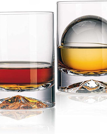 JBHO Hand Blown Crystal Double Old Fashioned Cocktail, Solid Whiskey Glasses, Rocks Glasses, Lowball Glasses - 12 Ounce - set of 2 - Perfect Size for Oversized Ice Cubes