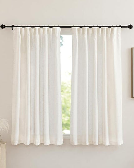 NICETOWN 2 Panels Short Linen Sheer Window Curtain 63 Inches Long for Bedroom Living Room, Pinch Pleated Farmhouse Rod Pocket Back Tab Light Filtering Privacy Curtains for Kitchen Nursery, 52" W
