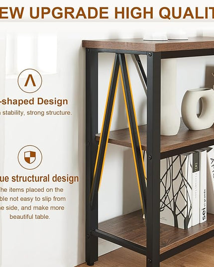 HOMISSUE Entryway Console Table, Rustic Couch with Wide Storage, Industrial Sofa Tables with 3-Tier Open Shelves, Entryway Table for Living Room, Hallway, Brown, 55 Inch