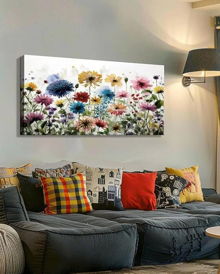 KZKU Flower Wall Art Canvas Prints Home Decor for Living Room Dining Room Bedroom Office Bathroom Multi-colored Watercolor wildflowers Pictures Wall Decor 20" x 40" Artwork