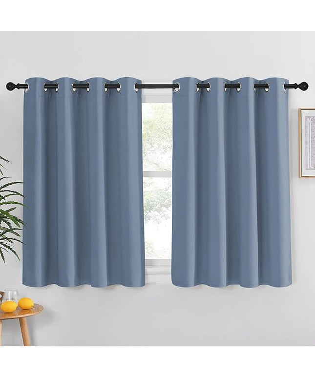 NICETOWN Short Blackout Stone Blue Curtain 54 inches Long - Grommet Thermal Window Treatment Solid Drapes Sound Reducing for Bedroom/Home Office (1 Panel, W52 x L54)