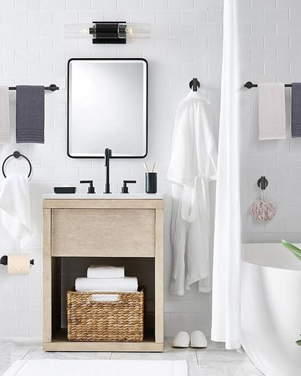 TURS Matte Black 8 Pieces Bathroom Hardware Set, SUS304 Stainless Steel 24 Inch and 20 Inch Bath Towel Bar Set, Round Bathroom Accessories Kit Wall Mounted Towel Holder