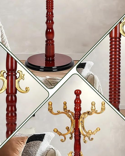 73" Wooden Coat Rack Stand,Coat Racks Freestanding With 14 Hooks And Solid Round Base Heavy Duty Adjustable Height Hall Tree Coat Rack for Entryway Hallway Foyer Office Bedroomf (Begonia)