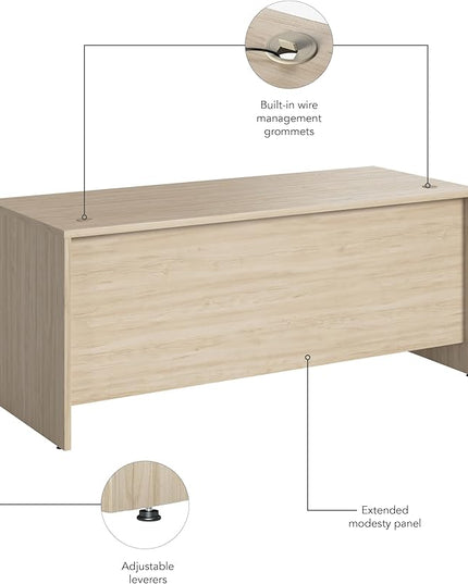 Bush Business Furniture Studio C 72W Computer Desk with Wire Management and Modesty Panel in Natural Elm, Professional Table for Home Office and Corporate Office