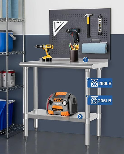 HARDURA Stainless Steel Commercial Work Table Prep Work Metal Table 14×30 Inches with Undershelf and 2" Backsplash Heavy Duty NSF 430 for Kitchen Food Prep