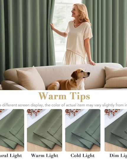 H.VERSAILTEX Room Darkening Curtains for Living Room Light Reducing Thermal Insulated Window Treatment Panels/Drapes Grommet Top 2 Panels Green Bay - 52 x 96 Inches