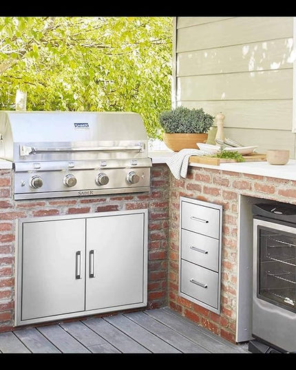 20" W x 27" H x 23" D Stainless Steel Outdoor Kitchen Drawers BBQ Drawers Triple Access Drawers Flush Mount for Outdoor Kitchens Or BBQ Island