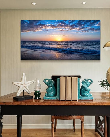 hyidecorart Wall Art Moon Sea blue Ocean Landscape Paintings Bedroom Canvas Art Print wall art for living room Paintings for Wall Decor and Home Decor (20 x 40inch x 1pcs)