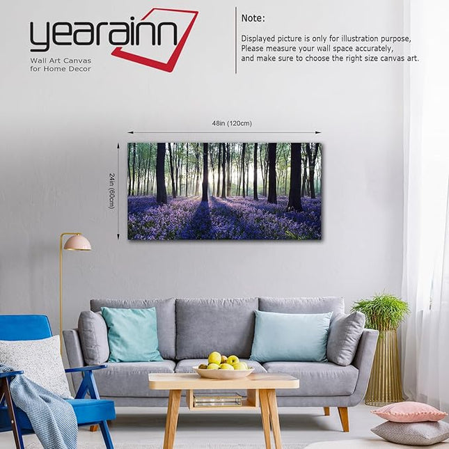 Forest Canvas Wall Art Woods Sunset Purple Lavender Large Green Trees Scenery Nature Picture Prints Modern Canvas Artwork Contemporary Wall Art for Bedroom Living Room Home Office Wall Decor 24" x 48"