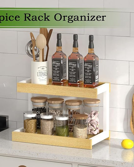 MARTY 2 Tier Spice Rack Organizer for Countertop, 15.8''L Coffee Station/Bathroom Organizer Countertop, Counter Shelf Desktop Storage Organizer for Kitchen, Bedroom, Office