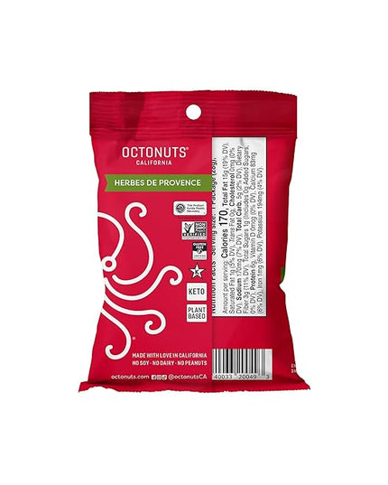 Octonuts Herbs de Provence Almonds – 12 Individually Wrapped Snack Packs (1oz Each), Healthy Snacks for Adults and Kids, Non-GMO, Keto and Gluten-Free, Roasted in Cold Pressed Olive Oil