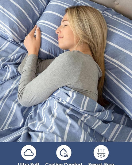 Extra Deep Cal King Sheet Set - 6 Piece Breathable & Cooling Sheets - Hotel Luxury Bed Sheets Set - Easy Fit - Soft, Wrinkle Free & Comfy Sheets Set - Blue Striped Sheet Set with Extra Deep Pockets