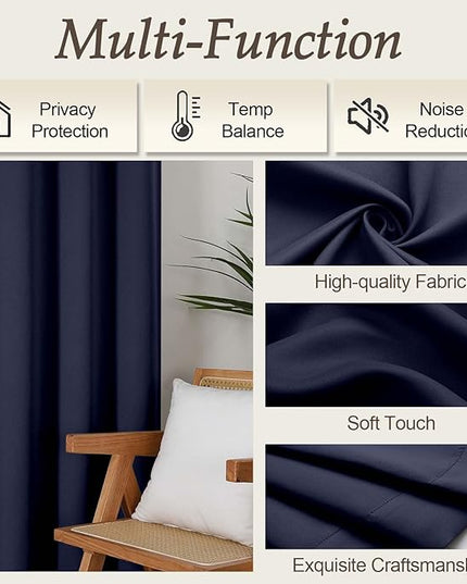 Gwine Blackout Curtains for Bedroom 45 Inch Length, Thermal Insulated Room Darkening Short Curtains, Rod Pocket Drapes for Bathroom Basement Patio Cabinet, Each 40" Wx45 L, Navy Blue