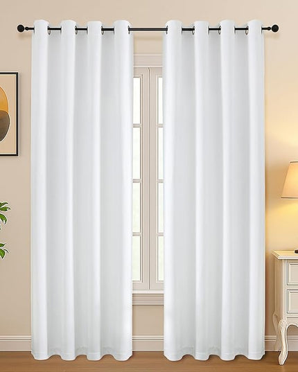 Simplebrand Pure White Light Filtering Curtains for Bedroom Living Room 84 Inch Length 2 Panels Set, Thermal Insulated Curtains & Drapes, Solid Grommet Noise Reducing Window Treatment, W50 x L84 Inch