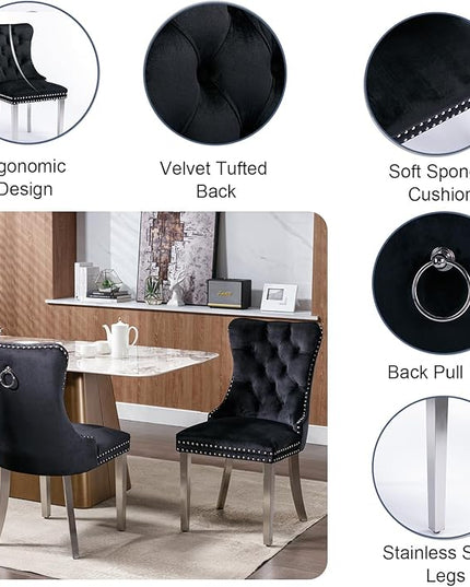 51" Glass Dining Table Set for 4, Modern Dining Room Table Set for 4, Silver X-Shape Pedestal Glass Table with 4pcs Black Dining Chairs, 5 Piece Dining Set for Dining Living Room