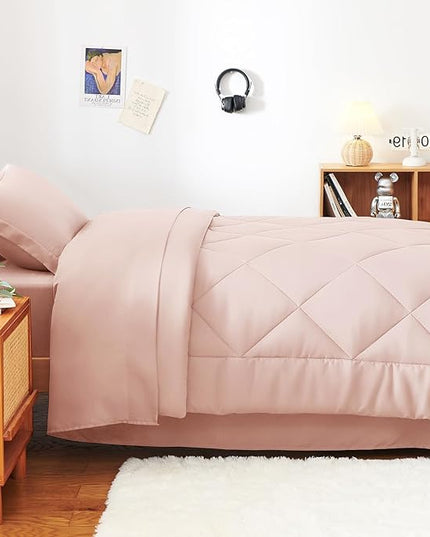 CozyLux Twin XL Comforter Set Blush Pink - 5 Pieces Twin Extra Long Bed in a Bag for College Dorm, All Season Bedding Set for Girls and Boys, Soft Bed Set with Comforter, Sheets, Pillowcase & Sham