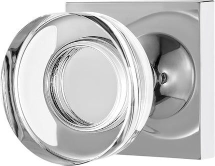 Polished Chrome Passage Door Knobs Interior, Crystal Glass Passage Door Knobs for Closet, Modern Round Door Handles for Hallway