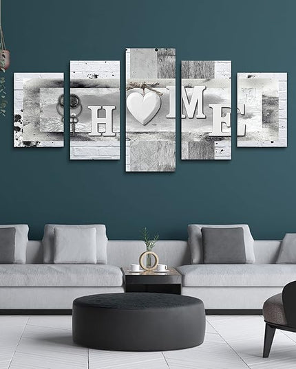 LUDUHU Love Sanctuary Canvas Print Wall Art - 5 Pieces Sweet Home Sign Wall Art,white Home Sweet Heart Painting,modern Family Wall Decor (F,Oversize 80x40inch)