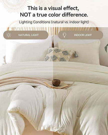 ROSGONIA Oversized King Comforter 128x120, 3pcs Super King Plus (1 Ivory Comforter & 2 Pillowcases) Lightweight Oversized Bedding Set Blanket