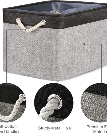TheWarmHome Organization and Storage Basket for Shelves - 20x16x14 inch Jumbo 3 Pack Collapsible Storage Bins for Organizing, Fabric Storage Cubes for Organizer Gift Toy Closet (Black & Grey)