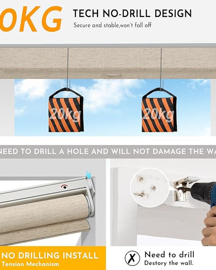 Persilux Smart Motorized Blinds with Remote, No Drill Automatic Roller Shades for Indoor Windows, Light Filtering Linen Fabric, Electric Blinds for Windows, Linen Beige C156-2, Custom Size