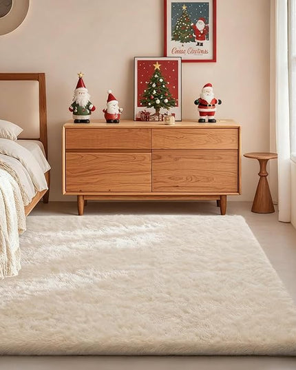 Ophanie Area Rugs for Bedroom, Christmas Upgrade Non-Slip Ivory Fluffy Soft Shag Living Room Carpet, Indoor Floor 4x6 Fuzzy Shaggy Living Room Plush Nursery Rug for Kids Home Dorm Decor Aesthetic