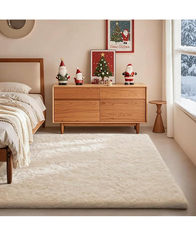 Ophanie Area Rugs for Bedroom, Christmas Upgrade Non-Slip Ivory Fluffy Soft Shag Living Room Carpet, Indoor Floor 4x6 Fuzzy Shaggy Living Room Plush Nursery Rug for Kids Home Dorm Decor Aesthetic