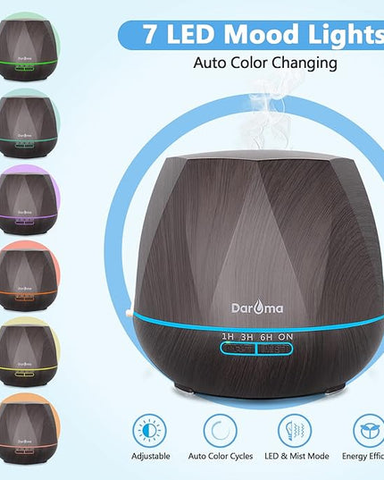 550ml Essential Oil Diffuser, DAROMA Upgraded Remote Control 6 in 1 Aromatherapy Ultrasonic Cool Mist Humidifier, 7 Color Changing Mood Lights & Waterless Auto-Off for Home Office Gift, Dark Wood