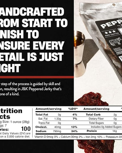 J&K Jerky Small Batch Handcrafted Beef Jerky (7oz, Peppered)