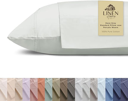 Linen Home 100% Cotton Percale Pillowcases King Size, Dove Grey, 2 Pieces of Pillow Case, Crisp and Cool Strong Bed Linen, 20 inches X 40 inches