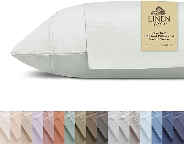 Linen Home 100% Cotton Percale Pillowcases King Size, Dove Grey, 2 Pieces of Pillow Case, Crisp and Cool Strong Bed Linen, 20 inches X 40 inches